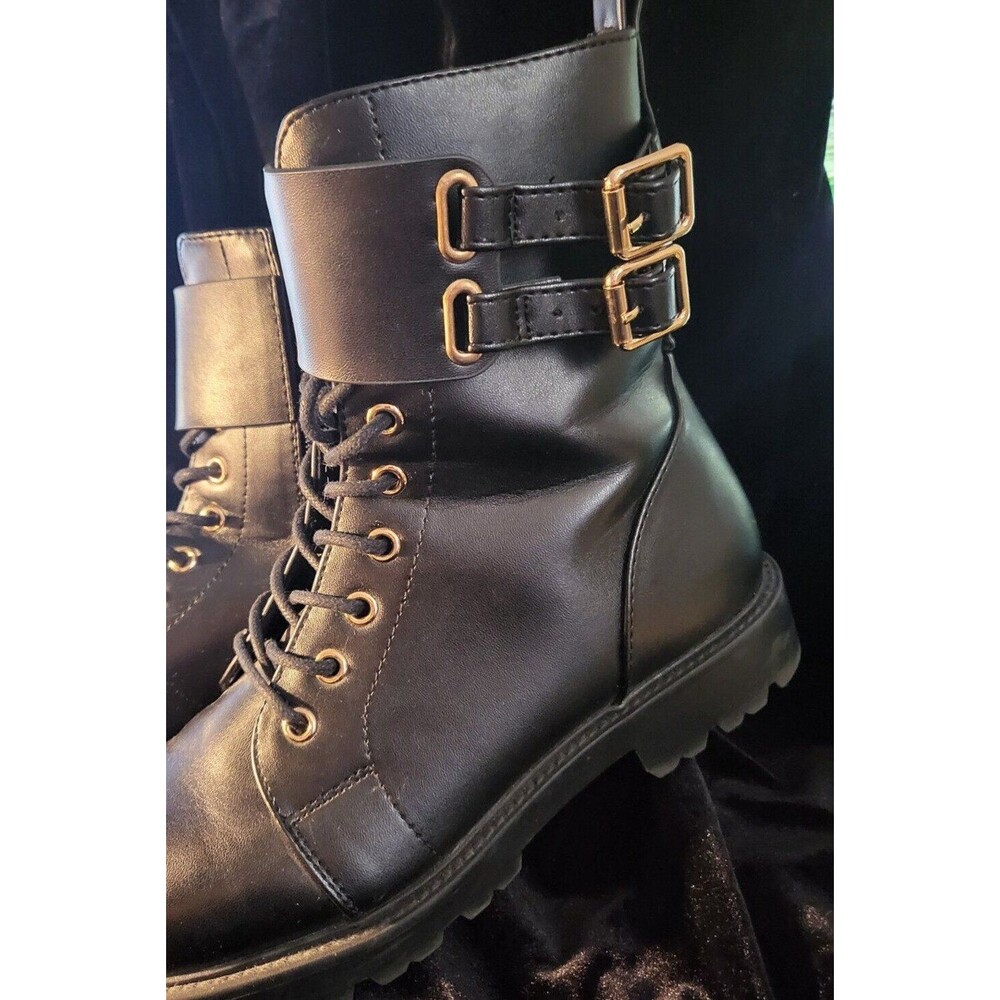 ASOS DESIGN Armour Chain Lace-up Ankle Boots Black US Size 5